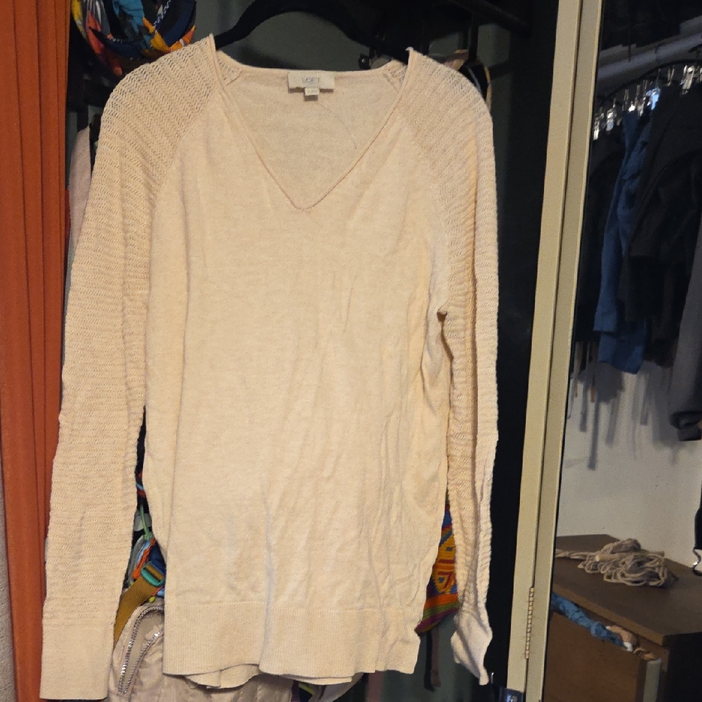 Loft Women's V-Neck Sweater in Soft Beige